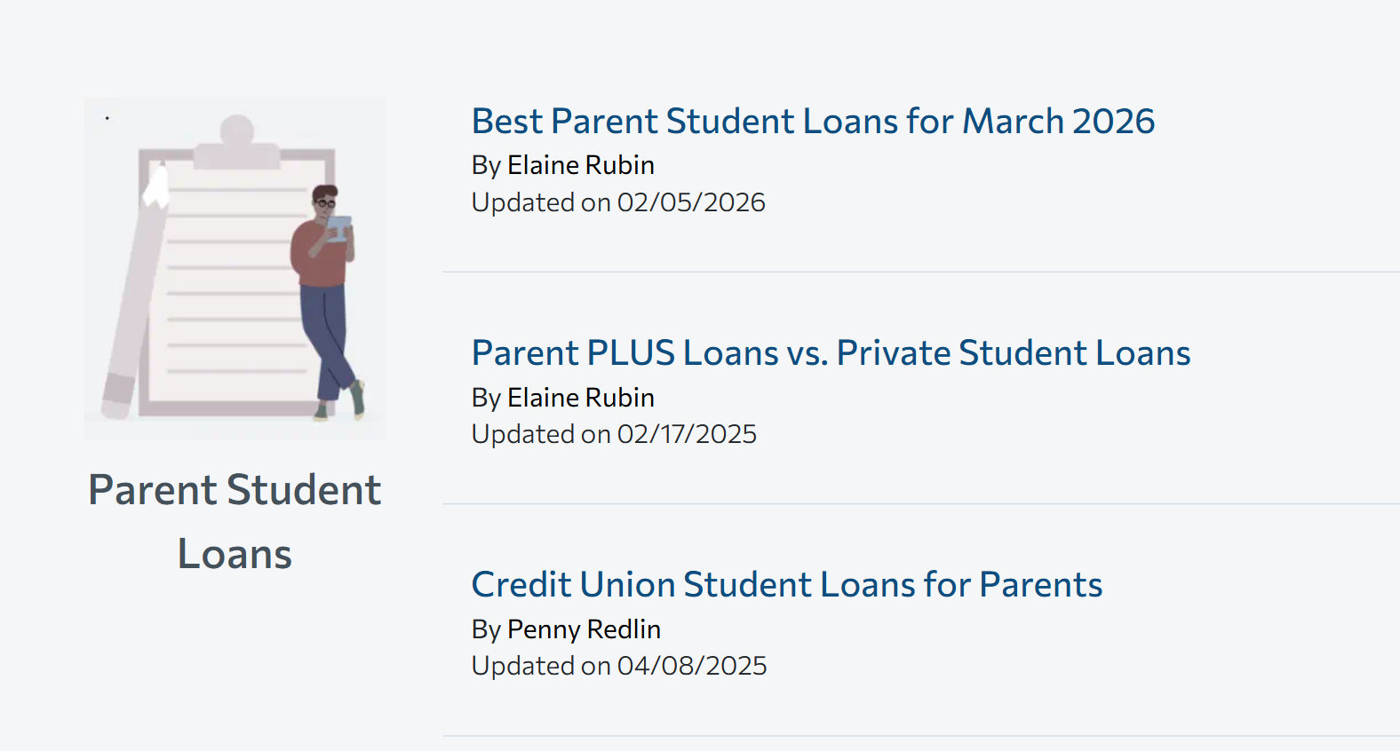 Parent Student Loan Article List Section