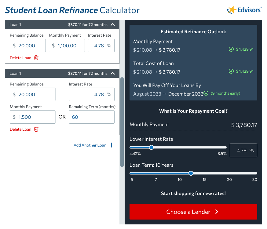 Student Loan Refinance Calculator Output Mockup