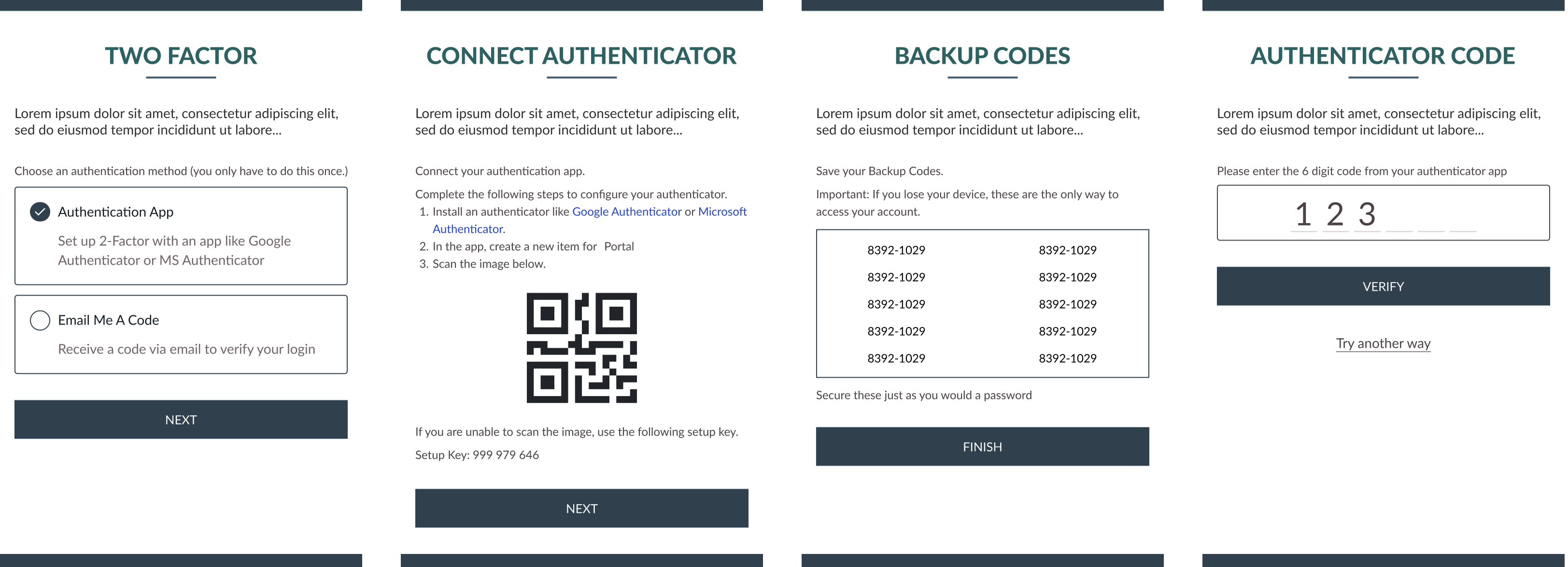 Two-Factor Onboarding Flow Wireframe