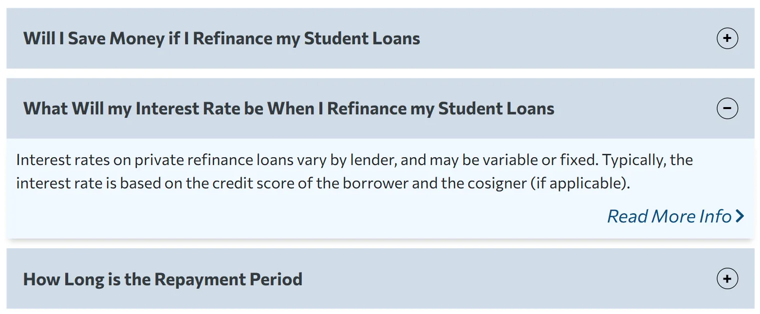 Student Loan FAQ Accordion