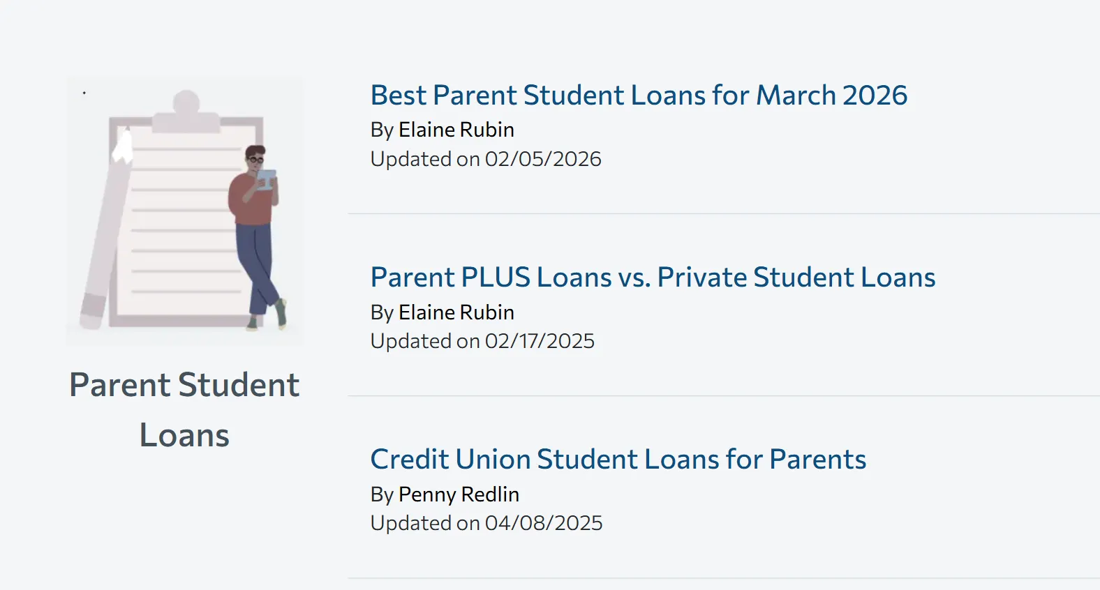 Parent Student Loan Article List Section