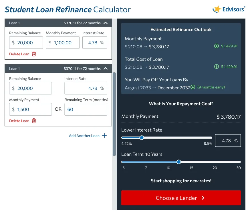 Student Loan Refinance Calculator Output Mockup